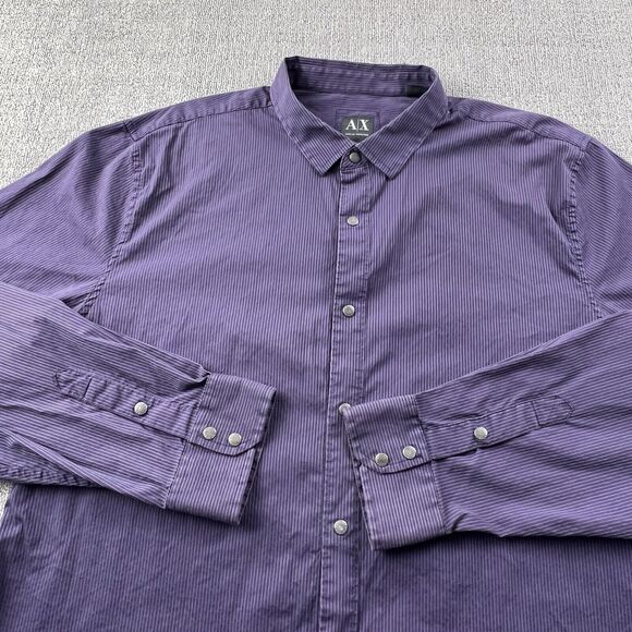 Armani Exchange Shirt Adult 2XL XXL Purple Slim Fit Button Up Long Sleeve Casual - Picture 8 of 14